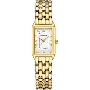 Gold Rectangle Watch Women Roman Dial Stainless Steel Band Water Resistant